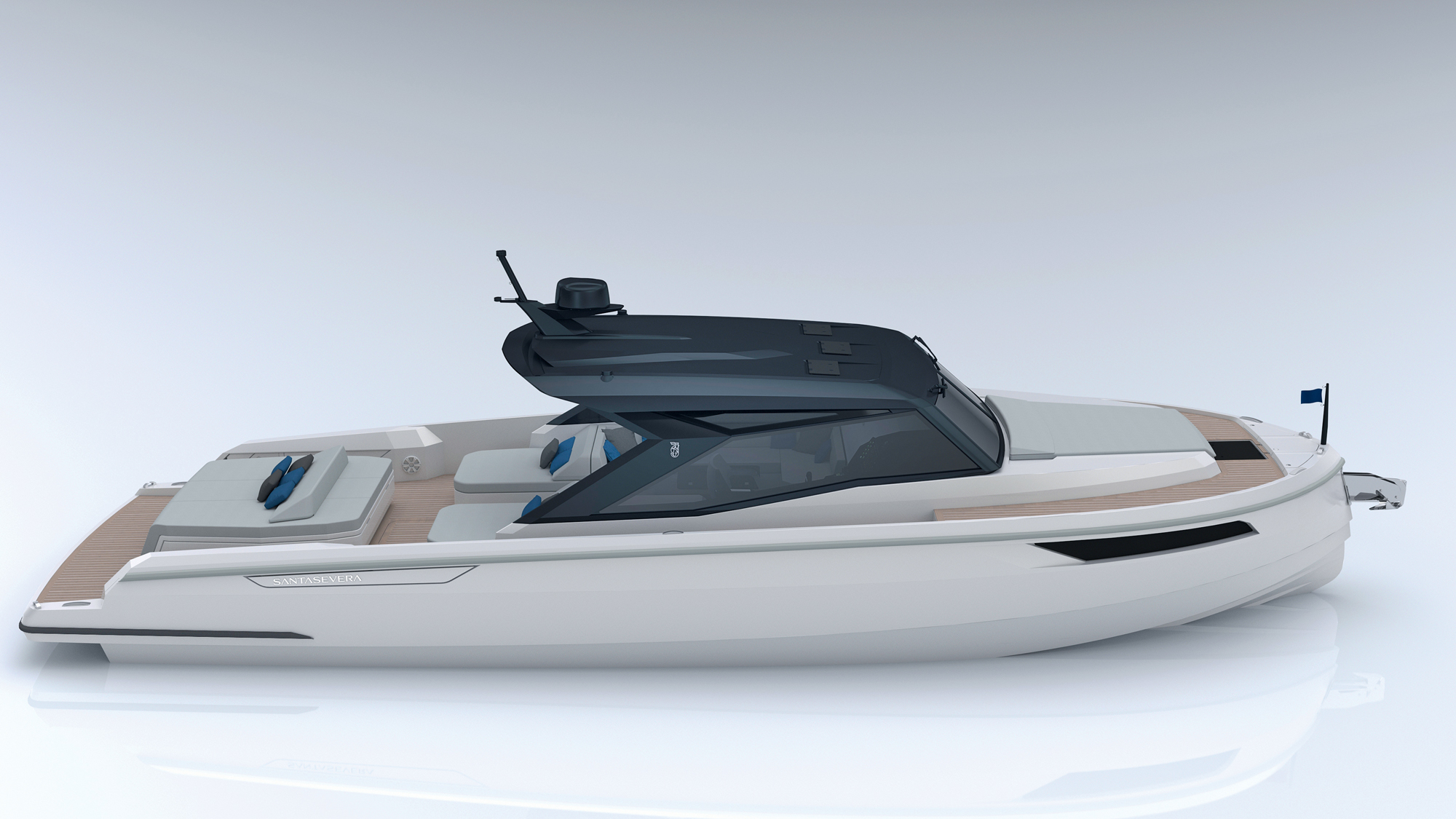 Santasevera 42 Sport showing open deck layout and cockpit design